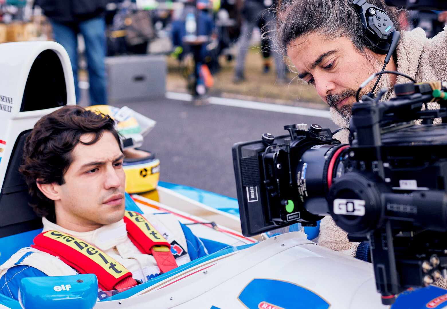 A camera pointed at a driver in a formula 1 car