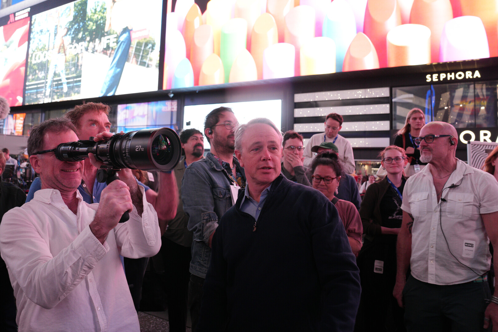 Tim Norman on set in Times Square