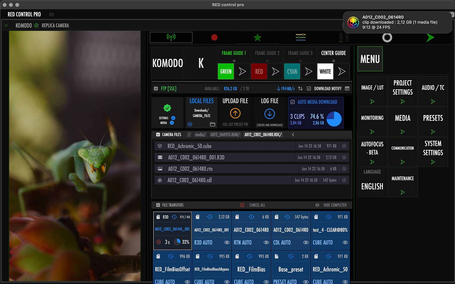 RED Control Pro macOS (screenshot)